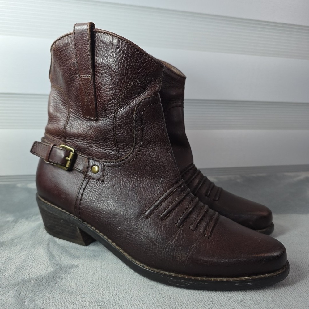 Franco Sarto Waco 2 Leather‎ Boot 7M Brown Brass Side Buckle